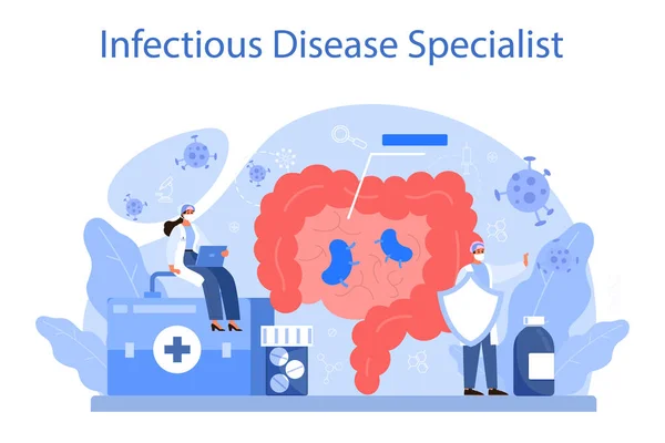 Profesjonalny Infekcjonista Specjalista Chorób Zakaźnych Leczeniu Chorób Zakaźnych Wirus Infekcja — Wektor stockowy