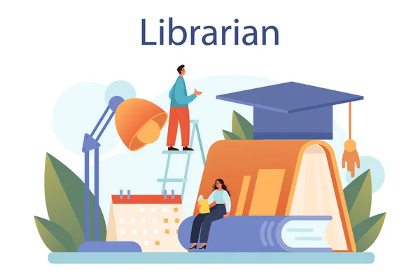 Bibliothekskonzept Mitarbeiter Der Bibliothek Katalogisieren Und Sortieren Bücher Wissen Und — Stockvektor