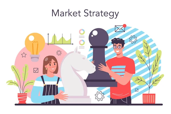 Conceito Marketing Estudo Análise Mercado Promoção Empresa Estratégia Preços Desenvolvimento — Vetor de Stock