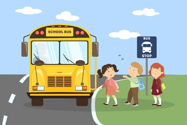 Schulbus Mit Kindern Schulklassen Besuchen — Stockvektor