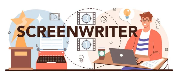 Screenwriter Typographic Header Playwright Create Screenplay Movie Author Writing New — Archivo Imágenes Vectoriales