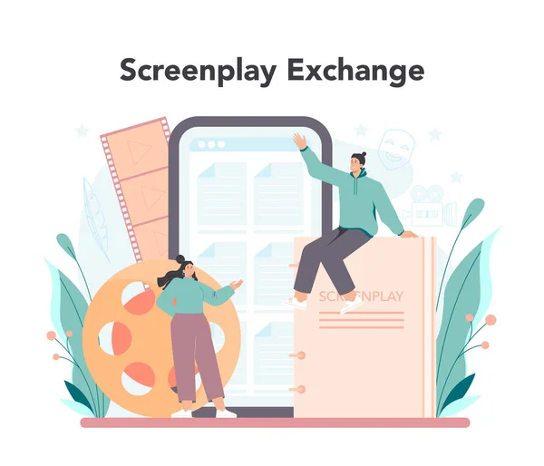 Screenwriter Layanan Online Atau Platform Dramawan Membuat Skenario Untuk Film - Stok Vektor