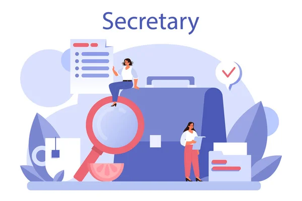 Secretaris Concept Receptionist Beantwoordt Oproepen Assisteert Met Documenten Professionele Kantoormedewerker — Stockvector