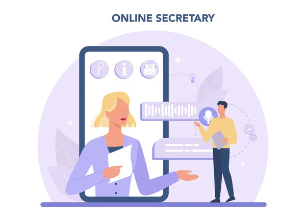 Secretary Online Service Platform Receptionist Answering Calls Assisting Documentation Online — Stock Vector