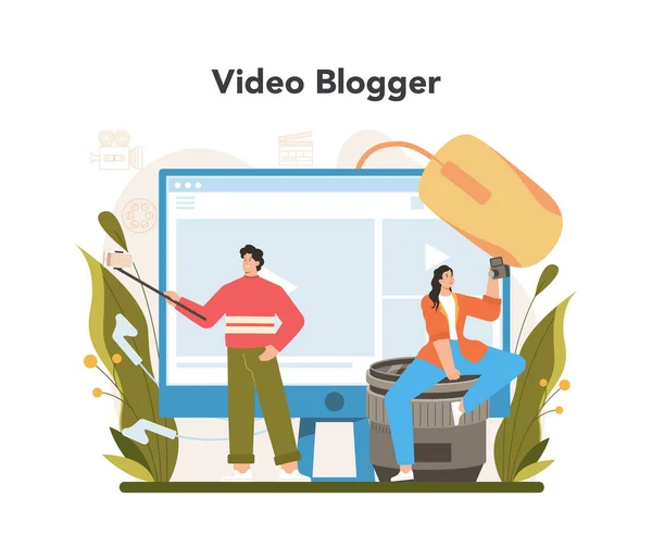 视频博客的概念 在互联网上分享视频内容 社交媒体和网络的概念 在线交流 平面矢量图解 — 图库矢量图片