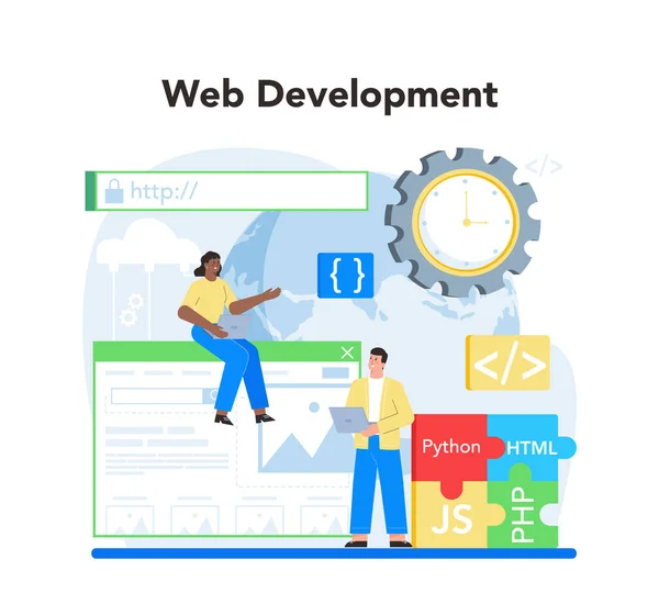 Концепція Веб Розробки Оптимізація Сайту Веб Дизайн Інтерфейсу Сторінки Кодування — стоковий вектор