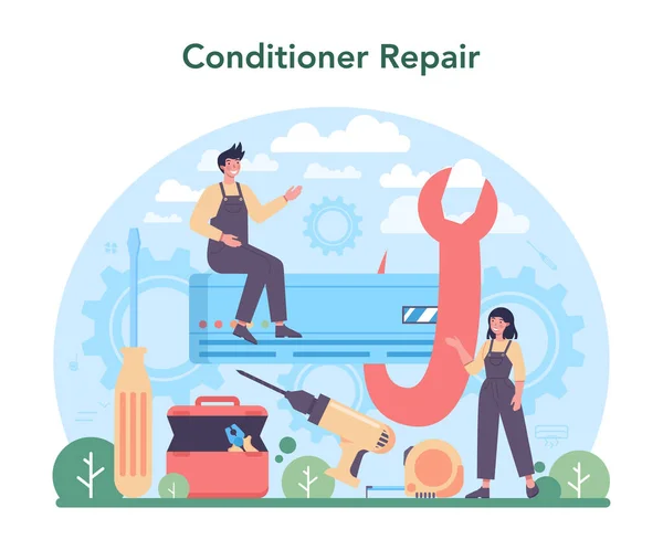 Serviço Reparação Instalação Condicionado Reparador Instalar Examinar Reparar Condicionador Com — Vetor de Stock
