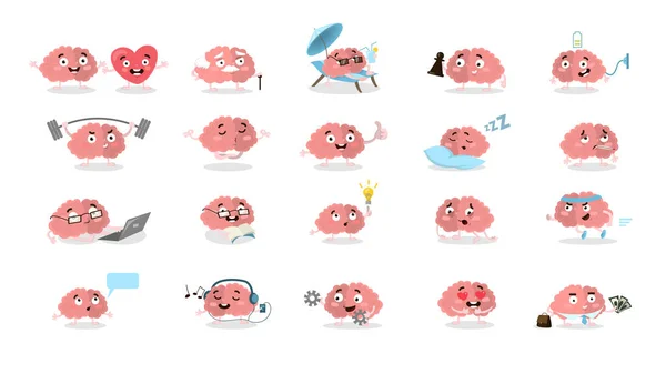 Cartoon Brain Set All Emotions Situations Exercising Reading Love Angry —  Vetores de Stock