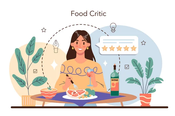 专业评论家的概念 负责对食品进行评审和排行的记者 对有创意的作品发表意见的专家 平面矢量图解 — 图库矢量图片