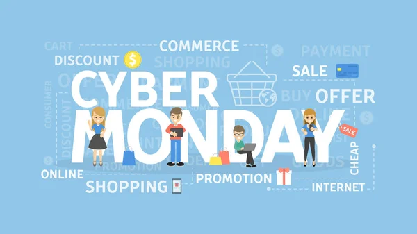 Cyber Δευτέρα Έννοια Εικονογράφηση Ιδέα Του Εμπορίου Ψώνια Και Τεχνολογία — Διανυσματικό Αρχείο