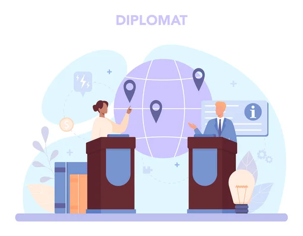 Profession Diplomate Idée Relations Internationales Gouvernement Représentation Mondiale Pays Processus — Image vectorielle