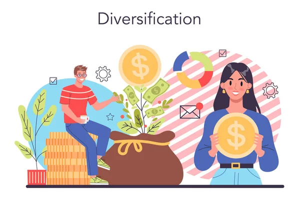 Koncept Diverzifikace Podnikání Strategie Řízení Rizik Proces Přidělování Kapitálu Snižování — Stockový vektor