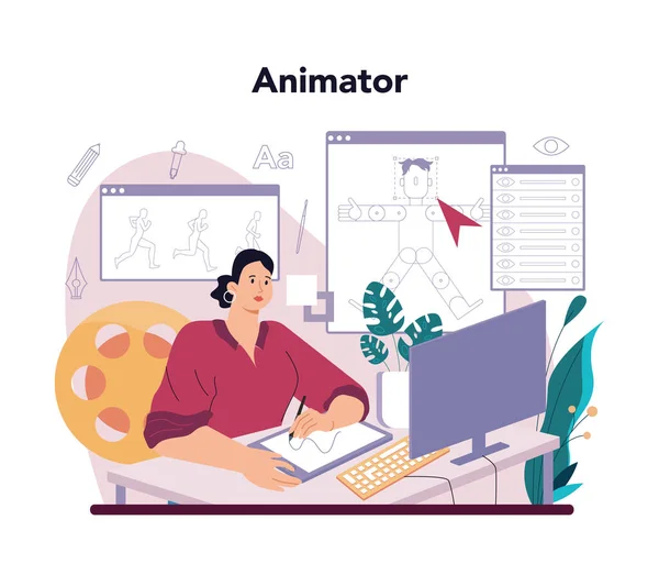 Animációs Tervező Művész Létrehozása Digitális Illusztrációk Weboldalak Reklám Animáció Kreatív — Stock Vector