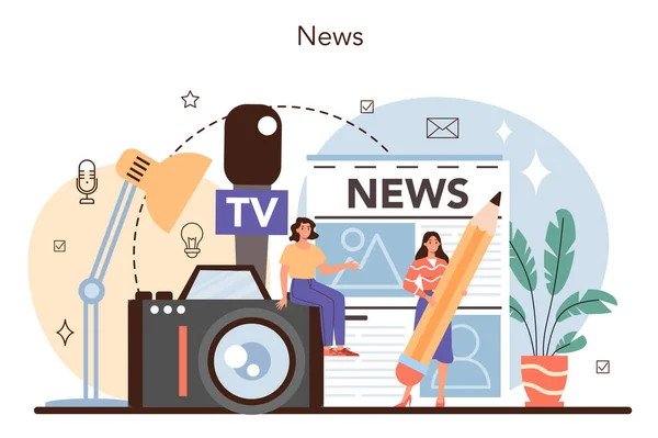 Δημοσιογράφος Εφημερίδες Διαδίκτυο Και Ραδιοφωνική Δημοσιογραφία Δημοσιογράφος Της Τηλεόρασης Παίρνει — Διανυσματικό Αρχείο