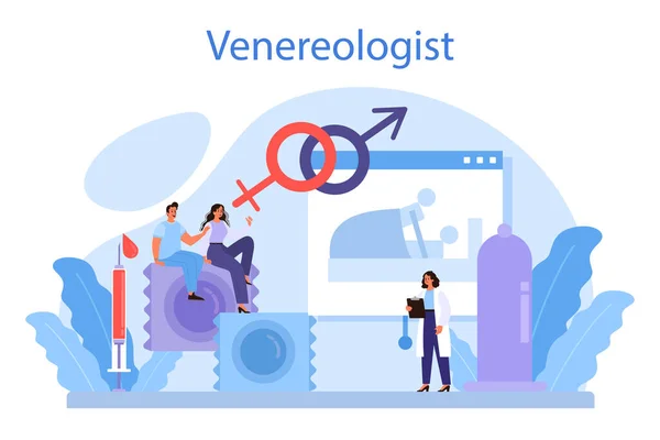 Venereoloog Concept Professionele Diagnose Van Dermatologische Ziekte Seksueel Overdraagbare Ziekten — Stockvector