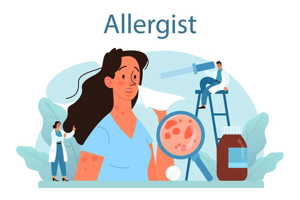 Koncepcja Alergologa Choroba Objawami Alergii Alergologia Medyczna Diagnostyka Badania Leczenie — Wektor stockowy