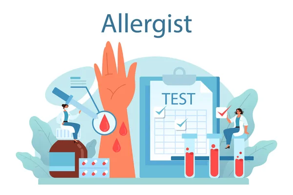 Koncepcja Alergologa Choroba Objawami Alergii Alergologia Medyczna Diagnostyka Badania Leczenie — Wektor stockowy