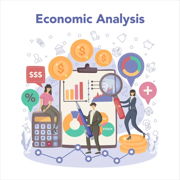 Ekonomika Finance Obchodníci Pracují Budjet Kontrola Nákladů Idea Ekonomické Analýzy — Stockový vektor