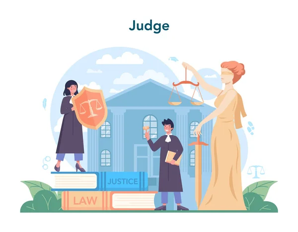 Domarkoncept Domstolsarbetare Står För Rättvisa Och Lag Domare Traditionell Svart — Stock vektor