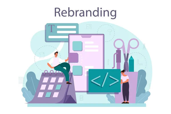 Concepção Rebranding Reconstruindo Estratégia Marketing Design Uma Empresa Produto Desenvolvimento — Vetor de Stock