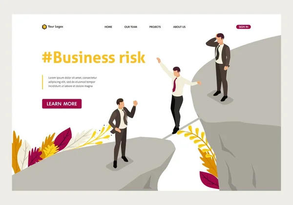 Isometric Fear Overcoming Risks Business Website Template Landing Page — Stock Vector