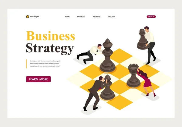 Isometrische Concept Strategische Business Planning Teamwerk Website Sjabloon Bestemmingspagina — Stockvector