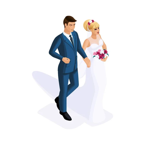 Isometrie Van Een Man Een Vrouw Een Huwelijk Een Bruid — Stockvector