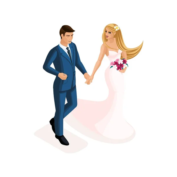 Isometrie Van Een Man Een Vrouw Een Huwelijk Bruid Bruidegom — Stockvector