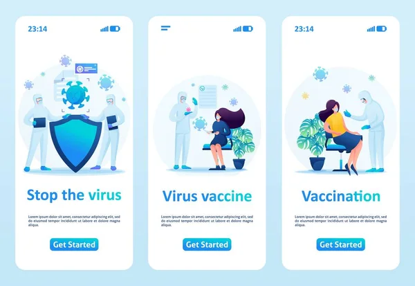 Stop Spread Virus Vaccination Prevention Flat Vector Illustration Mobile App — 스톡 벡터