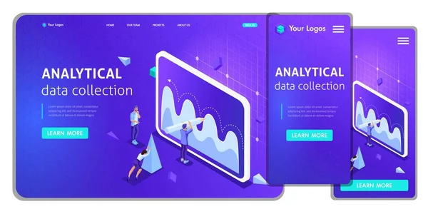 Website Template Landing page Isometric concept analytical data collection, Teamwork. Easy to edit and customize, adaptiive.
