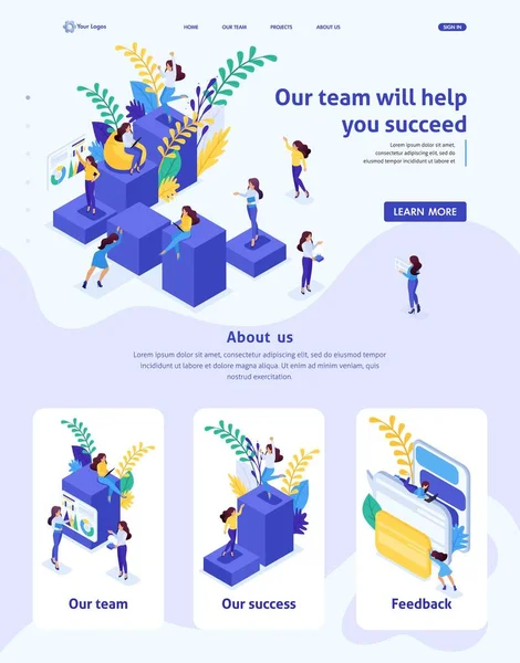 Isometric Website Template Landing Page Concept Concept Career Ladder Women — Stock Vector