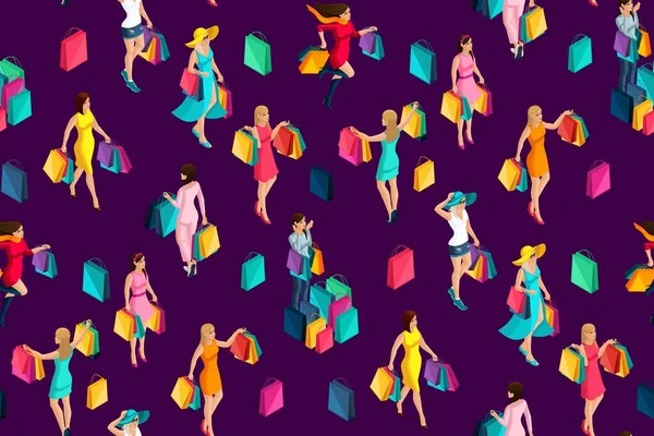 Toplantıda Sorunsuz Arka Plan Siyah Cuma Kız Tatil Alışveriş Kızlar — Stok Vektör