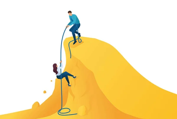 Isometric the help mentor to achievement the goal, climb the path to success. Concept for web design.
