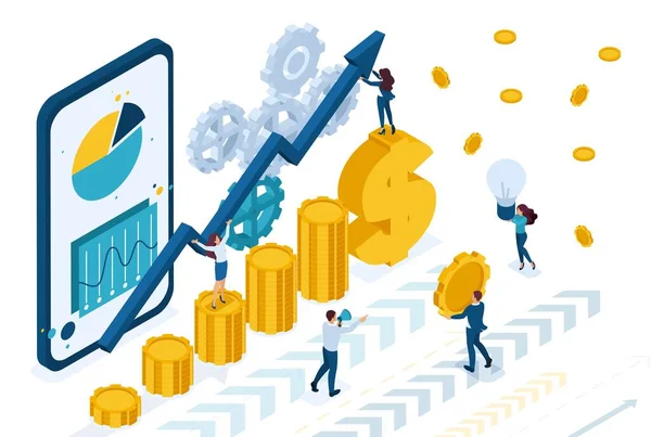 Izometrické Správa Online Investování Investoři Analyzovat Trh Koncepce Pro Web — Stockový vektor