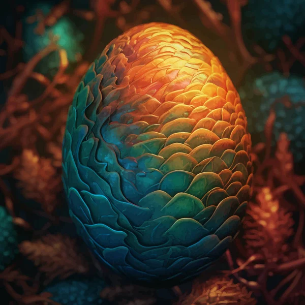 Multicolor Fantasy Dragon egg . Decorative Easter Egg with a pattern. Legend and Fairy Tale. Colorful rainbow gradient. Bright juicy colors. Isolated on dark. 3D Digital painting