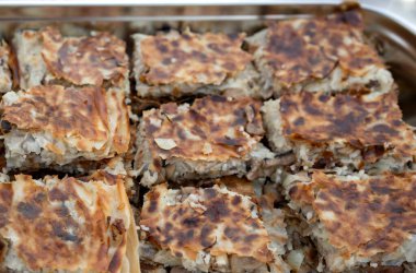 Greek traditional culinary recipe handmade mushroom pie