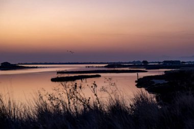 Sunset on Evros Delta National Park Greece Thrace.