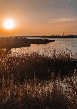 Sunset on Evros Delta National Park Greece Thrace.