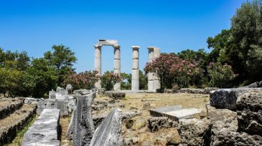Samothrace Greek island in the northern Aegean Sea ideal for summer vacation. Sanctuary of the Great Gods is Samothrace temple complex. clipart