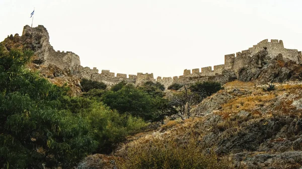 Vista Castelo Medieval Bizantino Myrina Lemnos Limnos Ilha Grega Norte — Fotografia de Stock