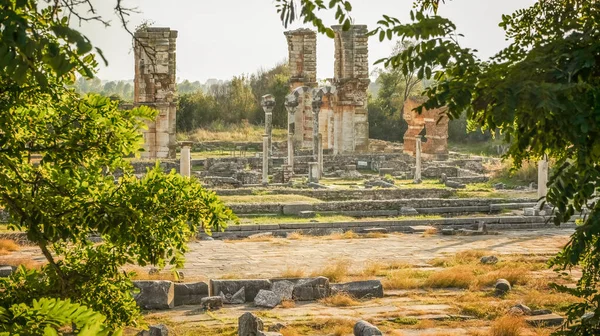 The excursion at ruins of ancient city of Philippi place Kavala Greece, Macedonian museum and theater.