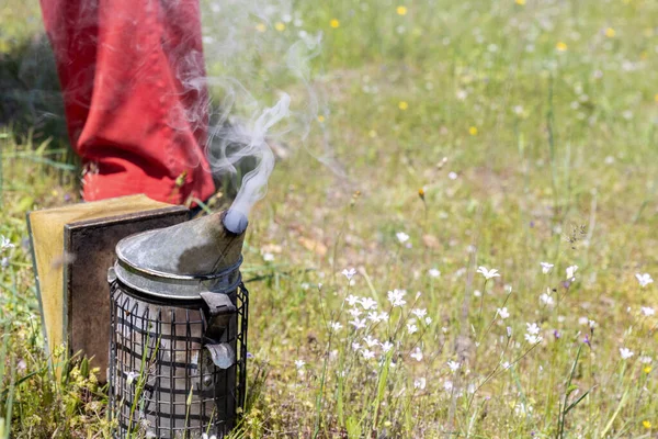 stock image A beehive man-made structure to house a honey bee nest in Greek fields.