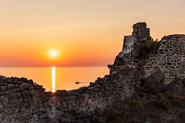 Вид Захід Сонця Візантійського Середньовічного Замку Мирина Лемнос Або Острів — стокове фото