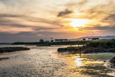 Yunanistan 'ın Trakya kentinde Feres ve Dedeağaç yakınlarındaki Bataklık Ulusal Parkı Delta Evros' ta gün batımı.