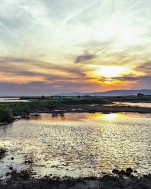 Yunanistan 'ın Trakya kentinde Feres ve Dedeağaç yakınlarındaki Bataklık Ulusal Parkı Delta Evros' ta gün batımı.