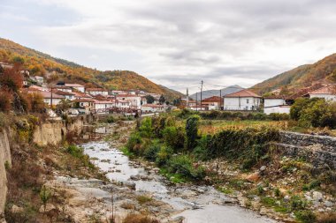 Medusa Greek pomak villages near Xanthi, beautiful scenery and minaret architecture, muslim culture and religion. clipart