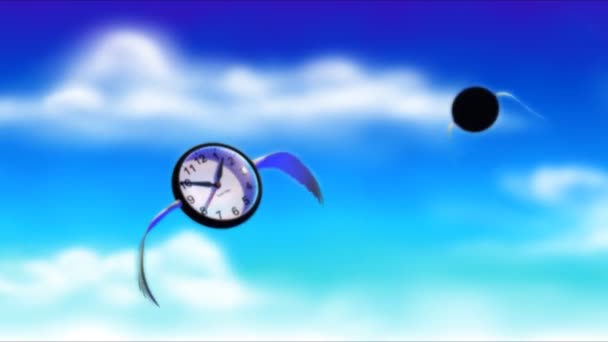 Flying Time Time Clock Flies Animated Abstract Loop — Vídeos de Stock