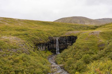 Icelandic landscape with waterfall in the centre