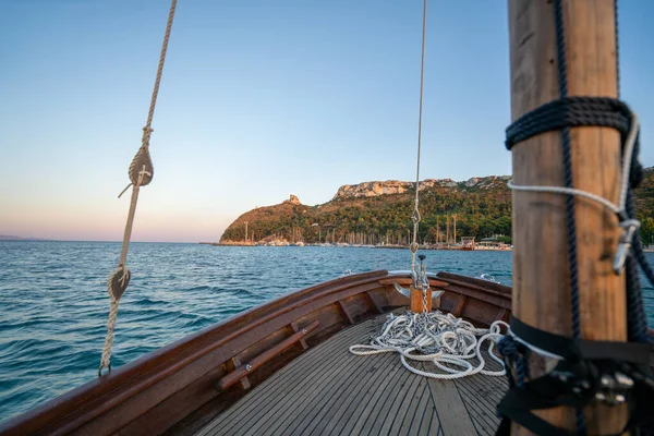 Sardinia, Cagliari, panorama of devil 's saddle on a boat