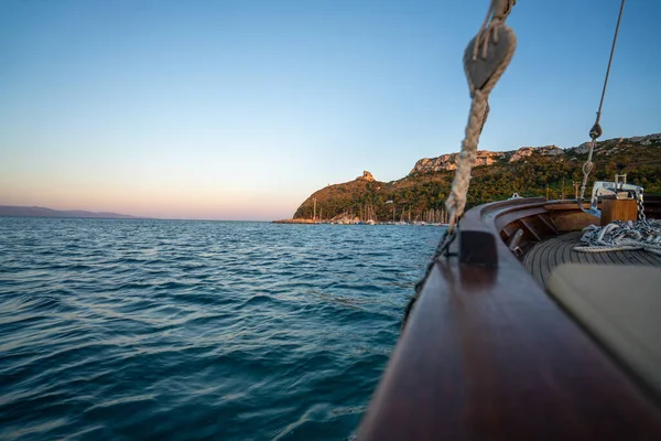 Sardinia, Cagliari, panorama of devil 's saddle on a boat